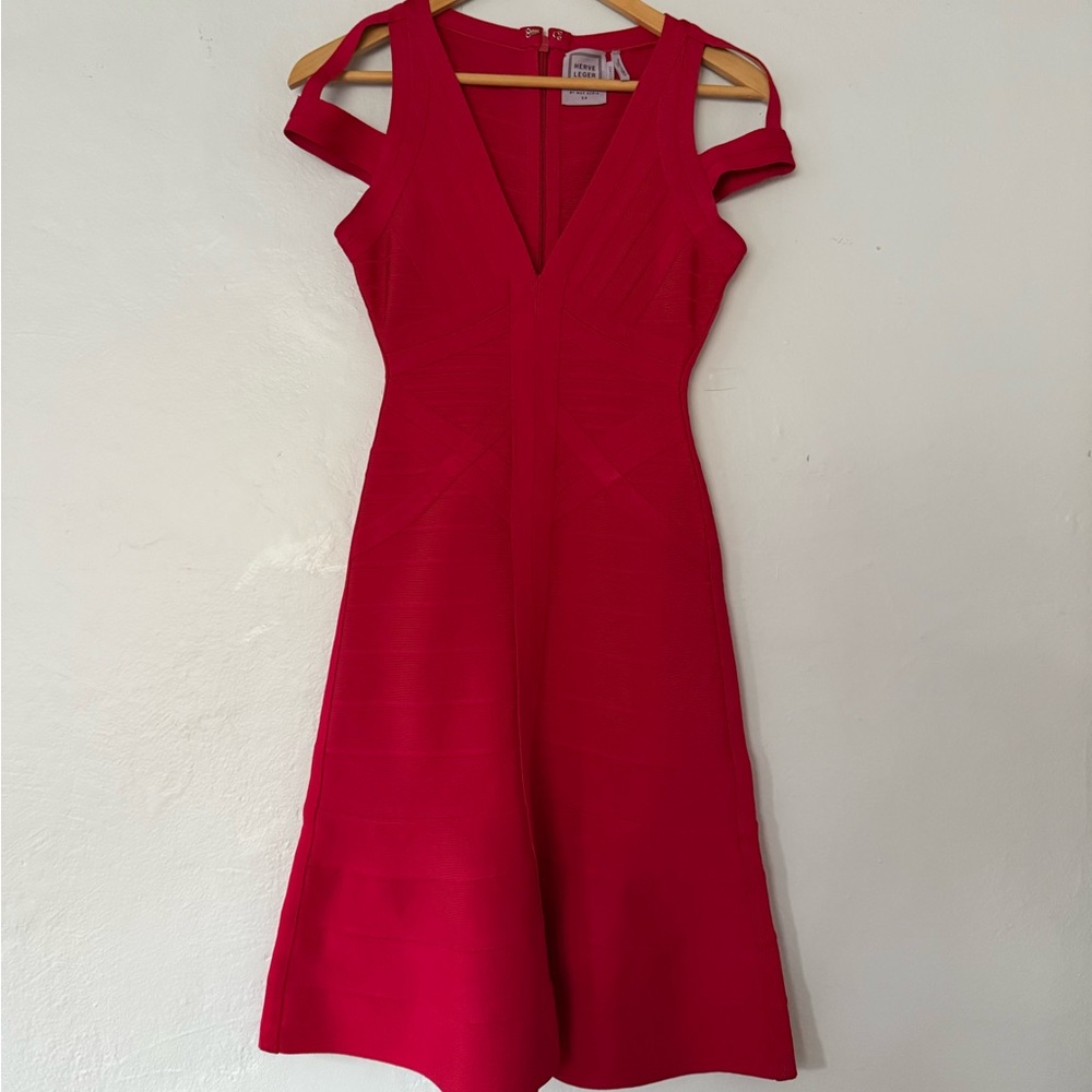 Herve Leger Fuchsia Midi Dress, Bandaged, tight, a-line